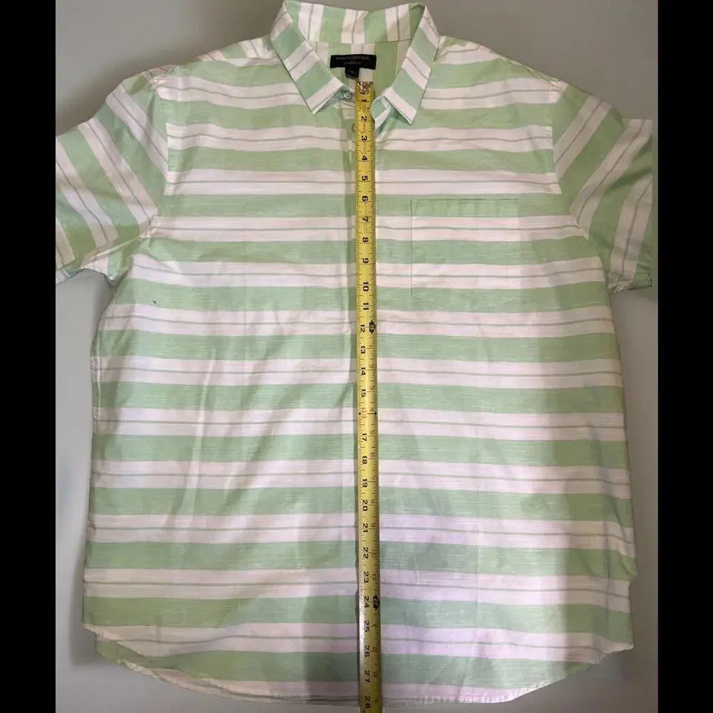Banana Republic Shirt‎ Mens XL Standard Fit Green/White Short Sleeve Button Up